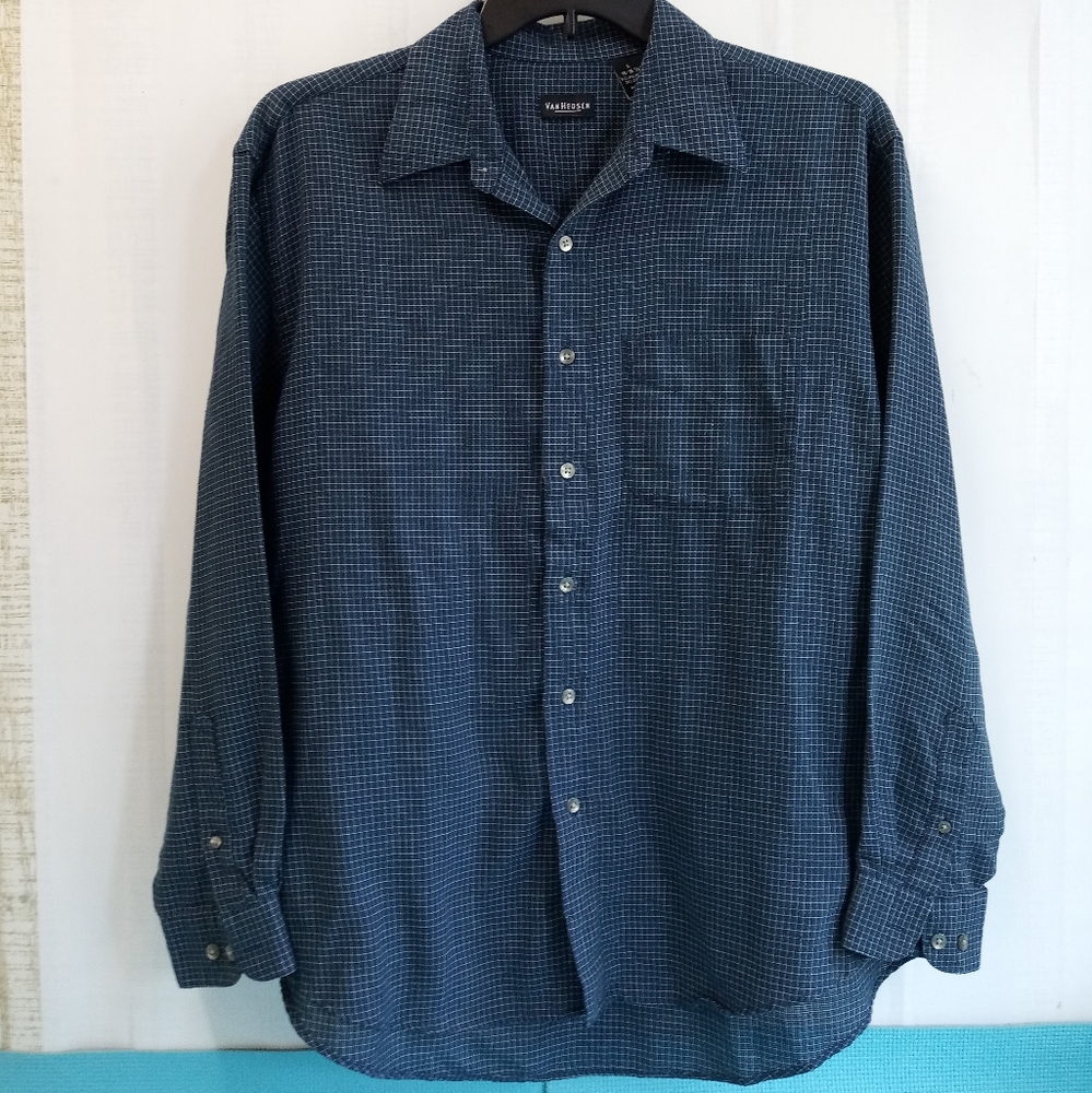 Van Heusen Men's Plaid Shirt Blue Size L